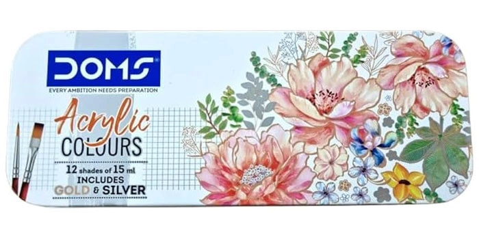 Acrylic Colours 12 Shades of 15 ml Includes Gold & Silver With Two Brush Free