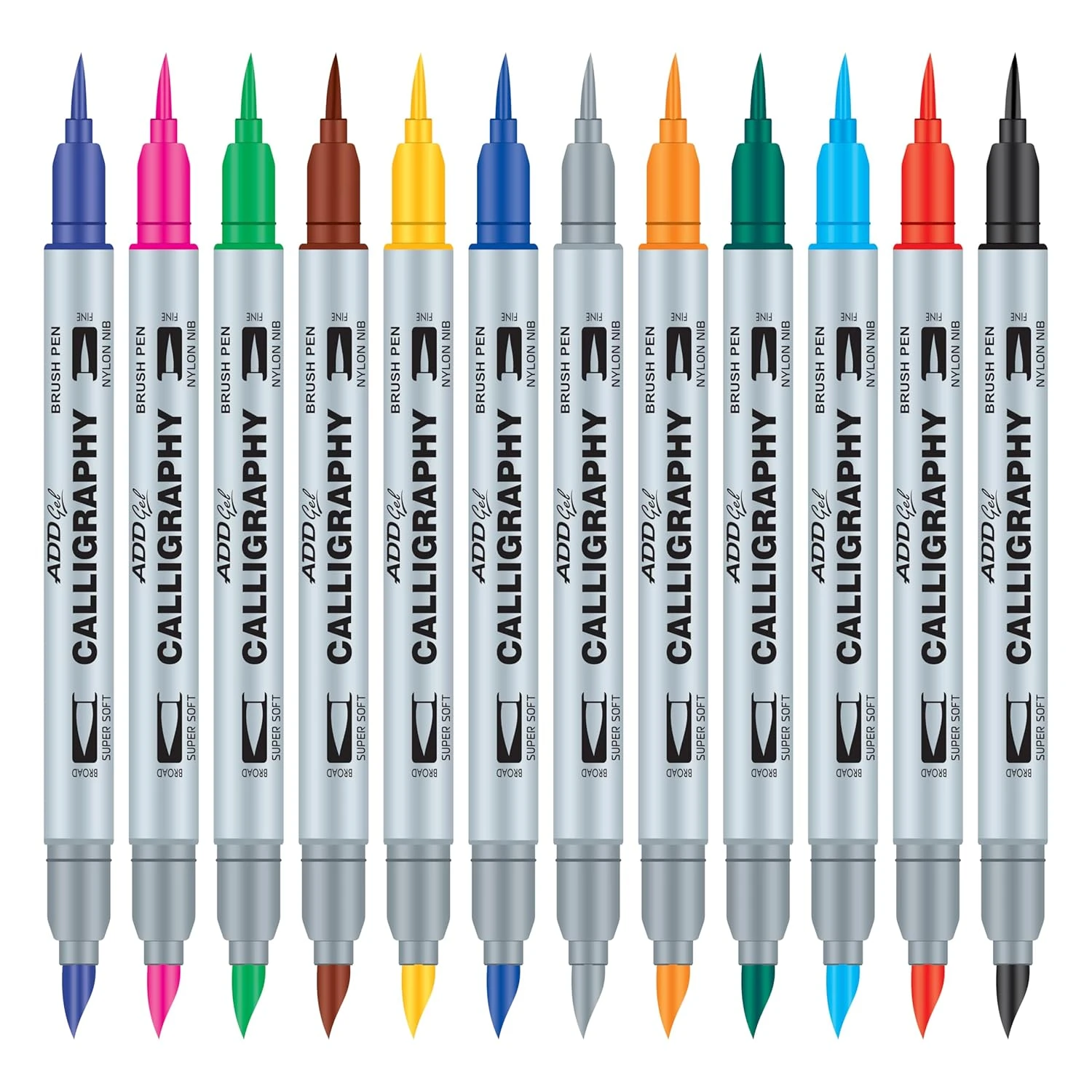 Add Gel Calligraphy Colouring Pen-Twin Tip Brush 12 Pen Set,Multicolor