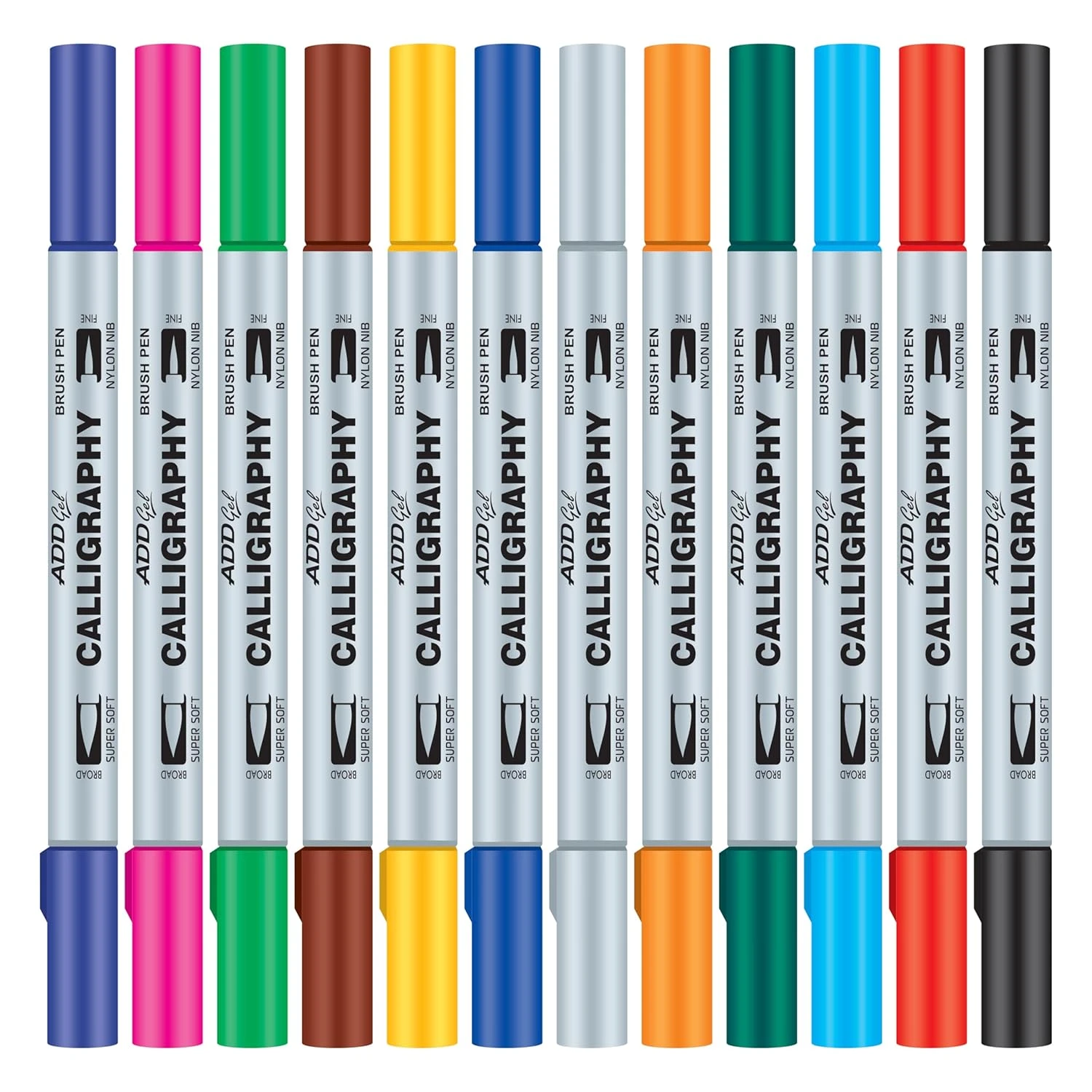 Add Gel Calligraphy Colouring Pen-Twin Tip Brush 12 Pen Set,Multicolor