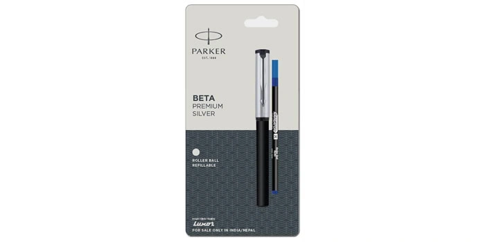 Parker Beta Premium Silver with Coated Clip Roller Ball Pen Blue with Refill