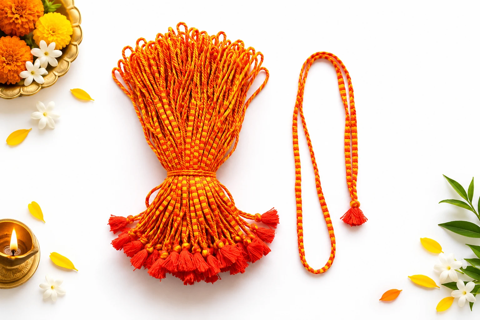 Mangal Arpan Orange & Yellow Baddhi Puja Dhaga/Mala (Pack of 12)
