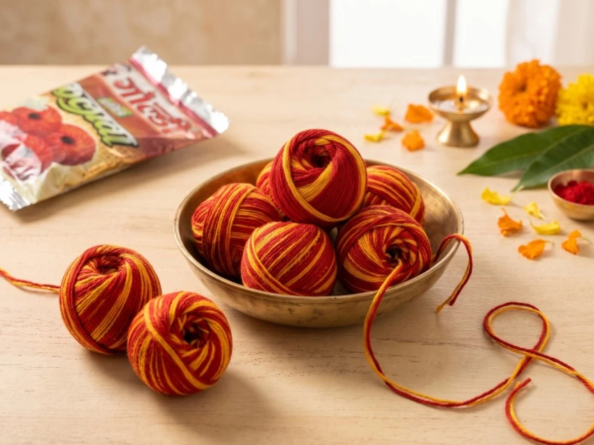 Hanumanta Pure Cotton Kalava Mauli Dhaga for Pooja | Red & Yellow Sacred Thread | Pack of 2