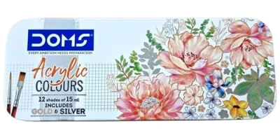 Acrylic Colours 12 Shades of 15 ml Includes Gold &amp; Silver With Two Brush Free