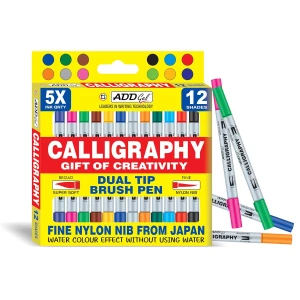 Calligraphy Colouring Pen-Twin Tip Brush 12 Pen Set,Multicolor