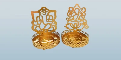 Metal Laxmi &amp; Ganesh Shadow Diya Set