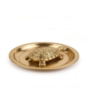 Golden Vastu Turtle with Puja Plate (9.5 cm)