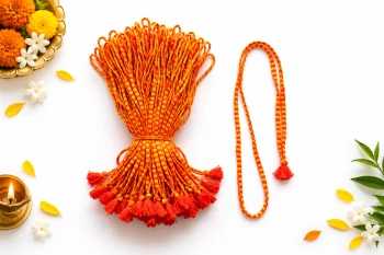 Orange &amp; Yellow Baddhi Puja Dhaga/Mala (Pack of 12)