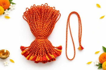 Red &amp; Yellow Baddhi Puja Thread/Mala (Pack of 12)