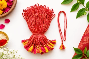 Red &amp; Yellow Puja Dhaga/Mala | Moli (Pack of 12)